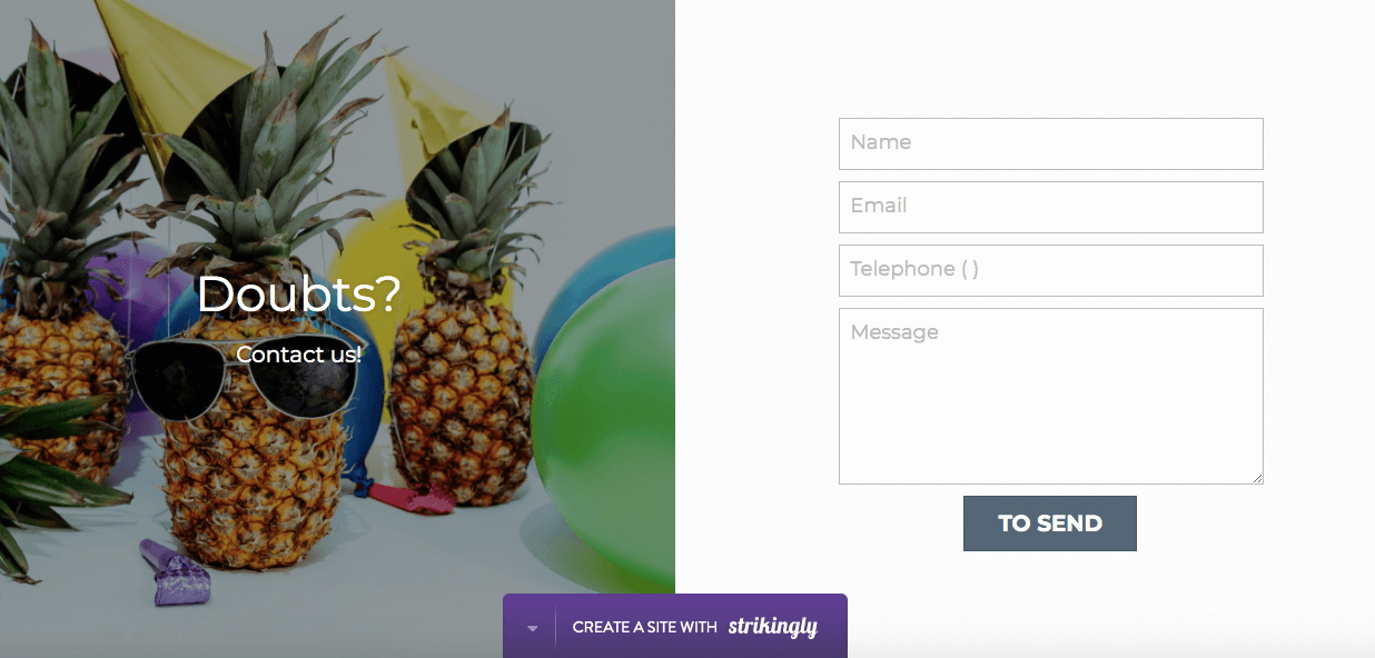 Showing the contact form on a Strikingly user's website Showing the contact form on a Strikingly user's website